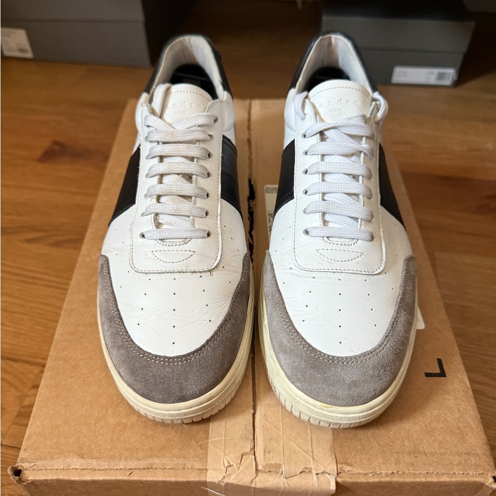 Sandro Men’s Magic Sneaker in White/Black/Gray Leather Size 43 - Picture 2 of 4